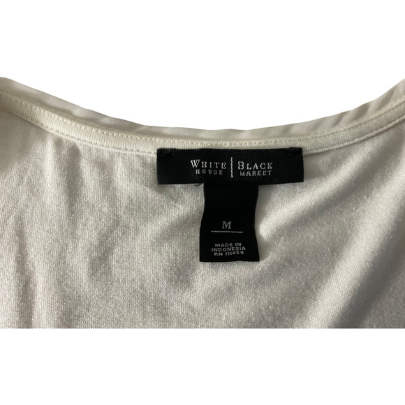 White House Black Market Women's Medium Black White Striped Blouse Lace Circles - Picture 3 of 6